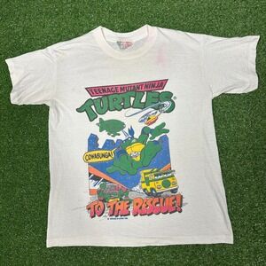 Vintage 1990 TMNT To The Rescue T-Shirt Mens White Single Stitch Mirage Studios